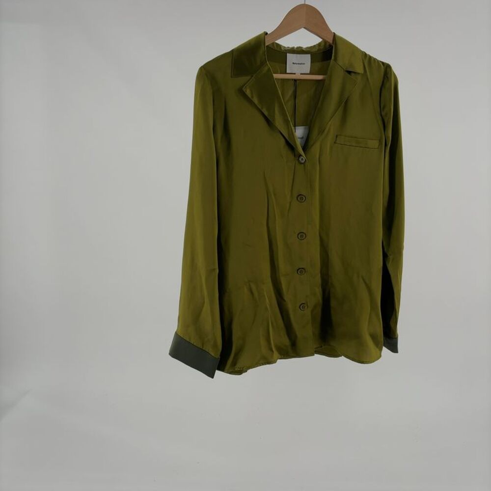 Reformation Green Top in Silk